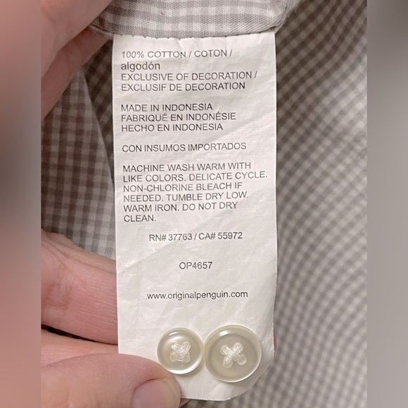 Original Penguin Heritage Slim Fit, White and Grey Micro Checker Sz XL - Picture 7 of 8